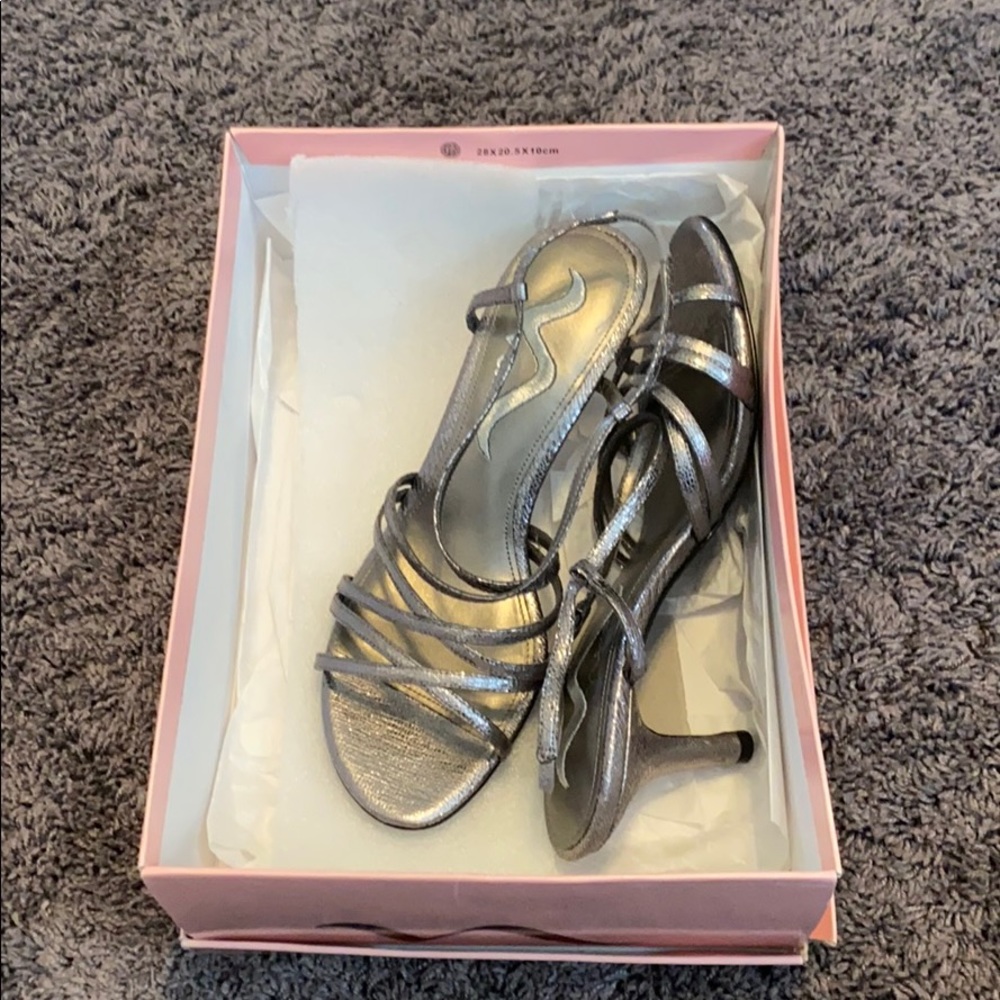 Nina Silver Strappy Heels. Perfect for upcoming holidays!